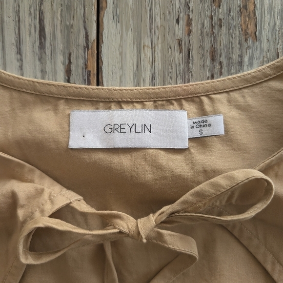 Greylin Poplin Tiered Cotton Midi Dress Camel Women's Small - Picture 6 of 9